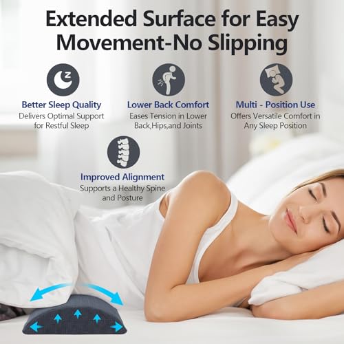 Cozyhealth - 2.95" H*18.7" L - Soft Small Lumbar Pillow for Sleeping, Memory Foam Back Lumbar Support Cushion for Lower Back Pain Relief Bed Waist Sleep Support Pillow for Side, Back(Dark Grey, Small) Dark Grey