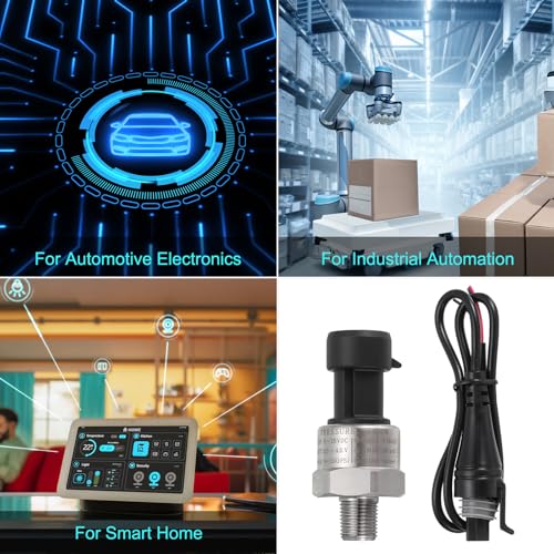 sourcing map Pressure Transducer Sender Sensor with Connector, 1/8" NPT 100 PSI Stainless Steel Pressure Transmitter for Oil Fuel Water Air