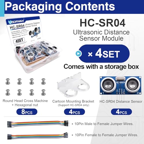 Usdrwam 4PCS HC-SR04 ultrasonic distance sensor modules with mounting brackets