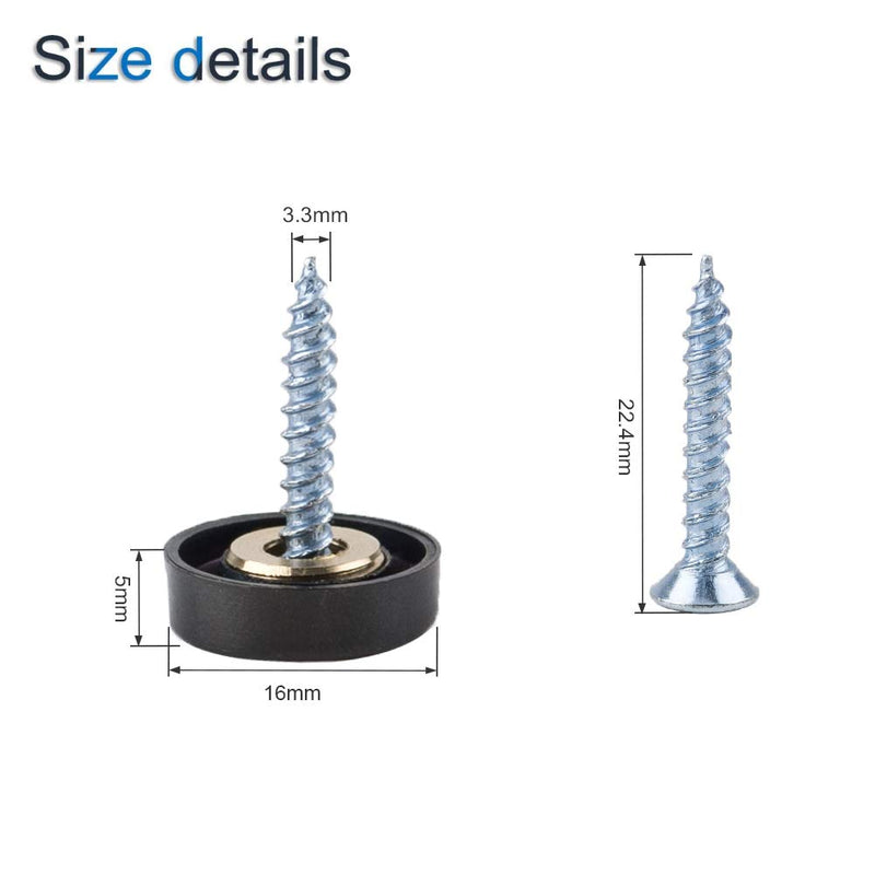 [Australia - AusPower] - Mirror Screws, 20 Sets 16mm 304 Stainless Steel Thicken Mirror Nails with Decorative Caps Covers, Black 