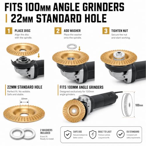 Pack of 3 Wood Sanding Discs for Angle Grinder Roughing Discs, Inner Diameter 22 mm, Tungsten Carbide Sanding Disc & Wood Grinding Disc, Tungsten Carbide Disc for Wood Grinding