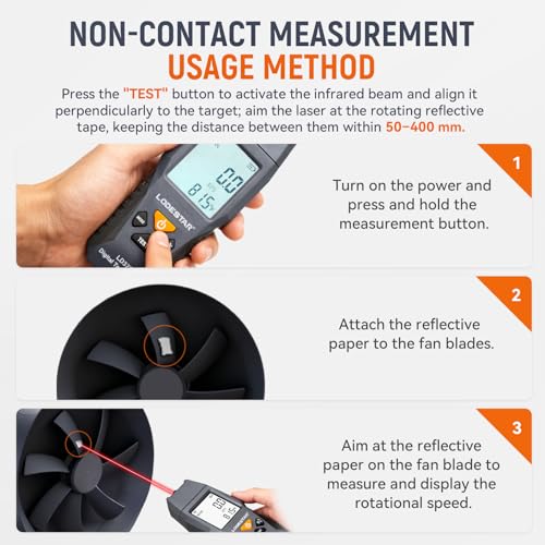 LODESTAR LD373 non-contact digital laser tachometer with reflective tape for motor and fan RPM testing