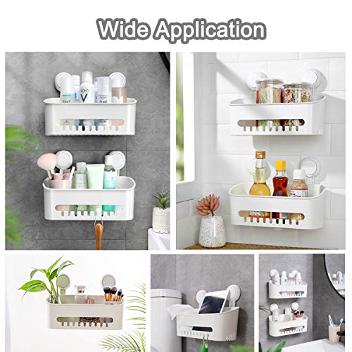 Shower Caddy Suction Cup 2 Pack Durable Shower Organizer Shower Shelf No-Drilling Removable Shower Basket for Bathroom Storage, Powerful Shower Suction Caddy for Shampoo, Conditioner, Max Hold 22lbs Shower Basket x2