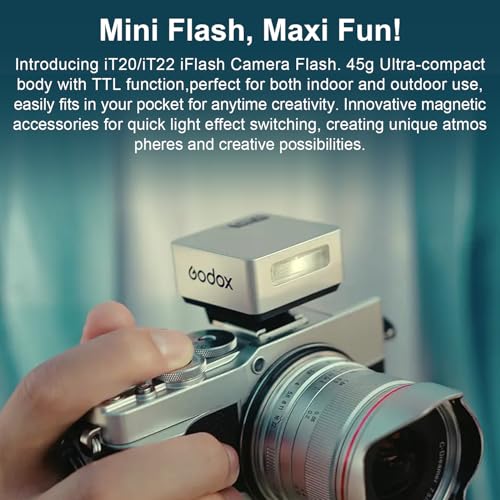 GODOX iT20 Mini TTL Camera Flash Light (45g Ultra-Light) 700 Full Flashes, 1.5s Recycle, Magnetic Accessories for Canon Nikon Sony Fuji Olympus (Black, for Sony) Black