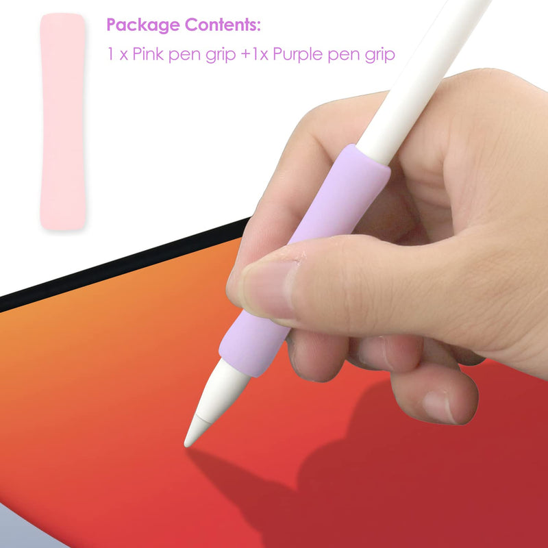 [Australia - AusPower] - ProElife 2-Pack Ergonomics Grip Holder Silicone Protective Sleeve Cover for Apple Pencil 2nd 2021 & 1st Generation iPad Pro 11'' 12.9'' 2021/2020/2018 Stylus Accessories Kits (Pink/Purple) Pink/Purple 