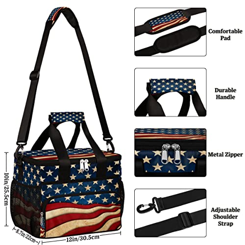 Insulated Cooler Lunch Bag Usa American Flag Vintage Lunch Box Leakproof Large Tote Bag Reusable for Women Men Picnic Travel (15L)