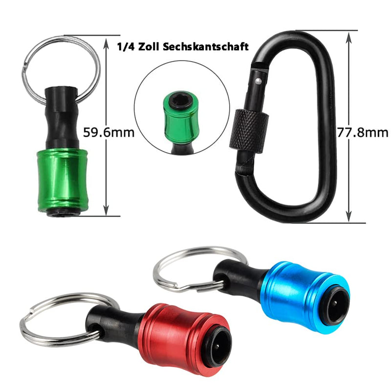 Bit Holder 1/4 Inch Hex Key Ring 6 Colours with Carabiner Pack of 6 | Aluminium alloy quick change, portable EDC, non-slip drill holder for outdoor screwdriver, mini tool
