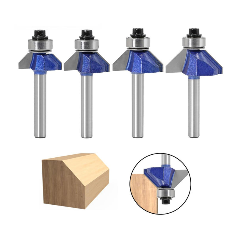 [Australia - AusPower] - 4-Piece 6 mm Shank 45 Degree Chamfer Cutter Carbide Fitted Edges Shaping Cutter for Carpentry Chamfering Woodworking Trimming with Ball Bearing 