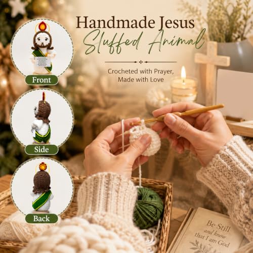 Crochet Jesus Stuffed Animal, Jesus Figurine With Bible Card Christian Gift Joshua