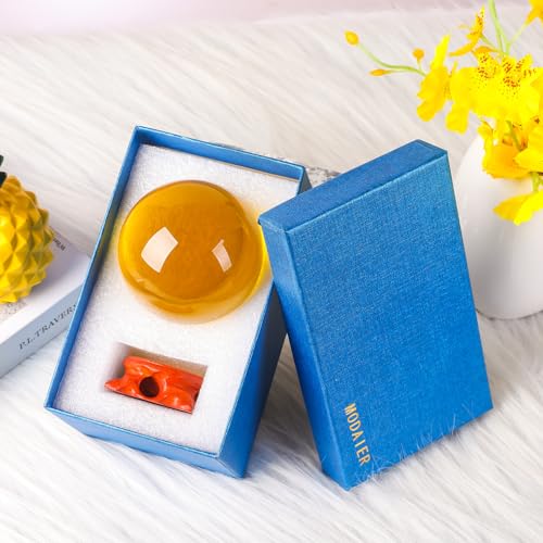 Yellow Small Crystal Ball 60mm/2.3 inch with Rose Wooden Stand for lensball Yellow-60mm