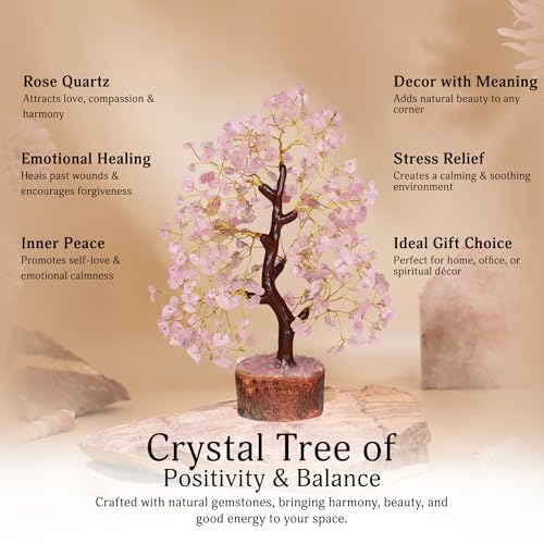 YATSKIA Rose Quartz Tree of Life, Chakra Wire Bonsai, Feng Shui Money Tree for Positive Energy, Home Office Decor, Spiritual Gift, Meditation Accessories Rose Quartz (Copper Wire)