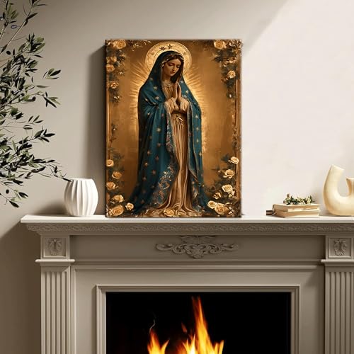 Our Lady of Guadalupe Canvas Wall Art Virgin Mary Wall Decor Picture Catholic Spiritual Poster Print Church Prayer Room Living Room Home Decoration 16x24in 24"L x 16"W
