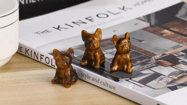 Nupuyai Pack of 2 Mini Rose Quartz Crystal Dog Statue Hand-Carved Pocket Stone Animal Sculpture Figurine Decor for Home Office Desktop, Moss Agate Multi-1