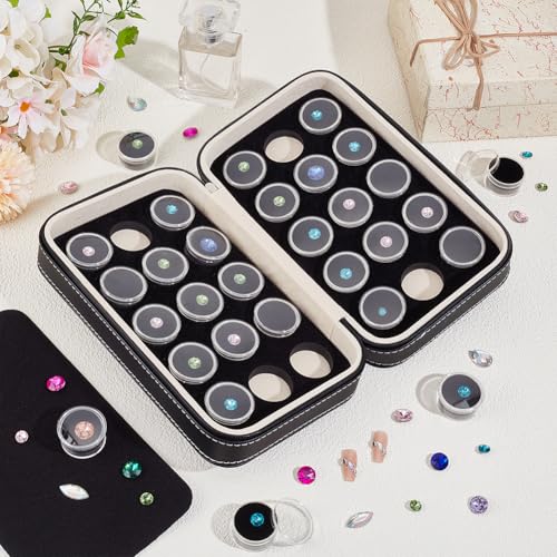 BENECREAT 30Pcs Gem Jars Leather Jewelry Display Case, 8.6x5.1x2.5 Inch Loose Diamond Box with Black Foam Insert for Collectibles Storage, Diamond Boxes Containers