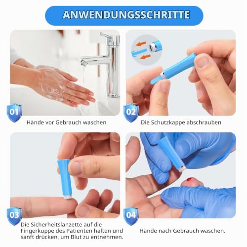 LINKFAR Safety Lancets 28G 1.8mm Sterile (Pack of 100) | Disposable glucose meter and diabetic tests, fixed puncture depth 28G 100Pcs