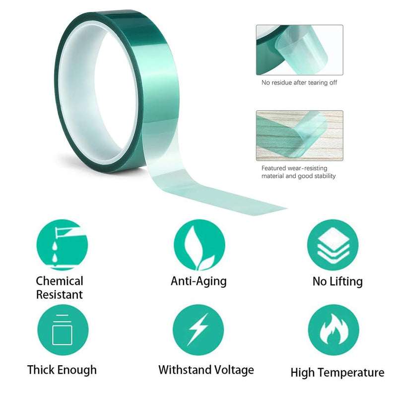 0.05 ×10mm × 108FT PET High-Temperature Green Tape – Heat Transfer Tape for Heat Sublimation Press Vinyl - Easy Peel-Off Residue-Free, Electronics, Automotive & Industrial Use 0.05 ×10mm × 108FT