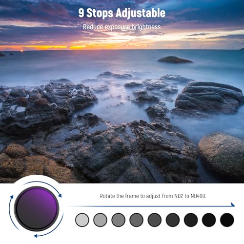 NEEWER 72mm Variable ND Filter ND2-400 (1-9 Stops) with 3X Cleaning Cloth, Adjustable Rotating Variable Neutral Density Camera Lens Filter with Multicoated Optical Glass for Exposure Balance