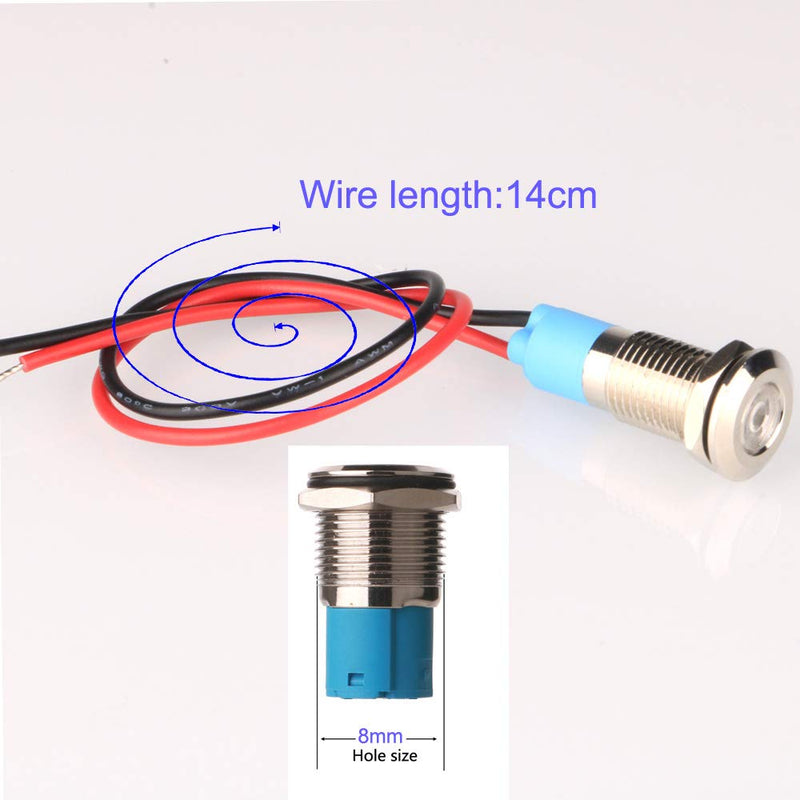 [Australia - AusPower] - 5pcs 8mm LED Metal Indicator Light AC/DC 12-24V Waterproof Signal Lamp Pilot Dash Directional with Wire Multicolored AC/DC 12-24V 