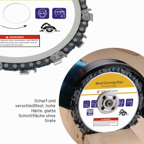 1 piece wooden grinding wheel 125 x 22 mm, 5 inch (125 mm), blade size: 22 mm (7/8 inch); diameter: 125 mm (5 inch); maximum speed (rpm): 13,000; chain thickness: 0.5 cm