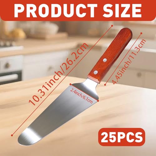 25 Pack 10.3 Inch Stainless Steel Pie Server Spatulas, Wooden handle Red