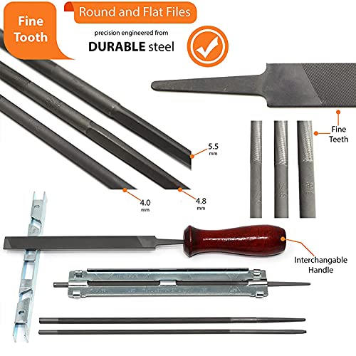 Chainsaw Sharpener File Set, 10 Pieces Chainsaw Chain Universal Sanding File Sanding Tools, with 5/32 (4.0 mm) 3/16 (4.8 mm) 7/32 (5.5 mm) Round File 6 Inch Flat File Depth Gauge
