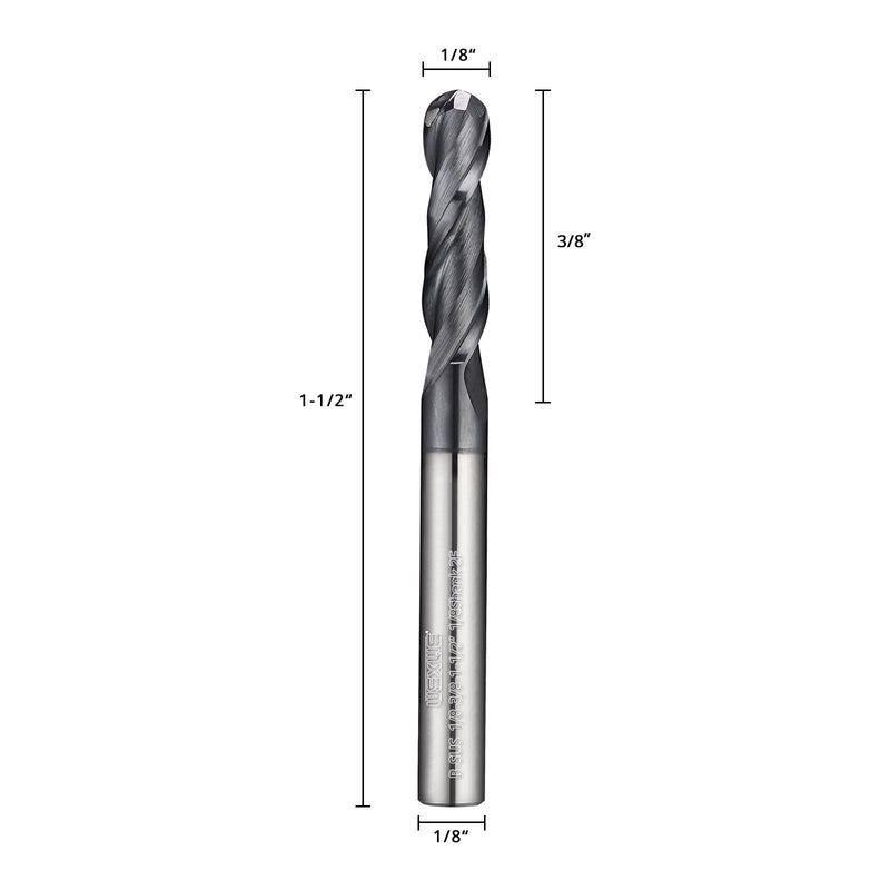 [Australia - AusPower] - Tools Ball Nose Carbide End Mill, MAH Coating, CNC Cutting Tools for Stainless Steel,Hardened Steels,High Temp Alloys,Medium Alloy Steels, 2 Flute,1/8" Shank,Inch Size (.125(1/8)", 5pcs) BALL 1/8 5PC 
