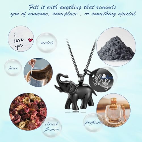 Urn Necklace for Ashes Elephant Cremation Jewelry for Human Pet Ashes Keepsake Memorial Urn Pendant Locket for Women Men Black