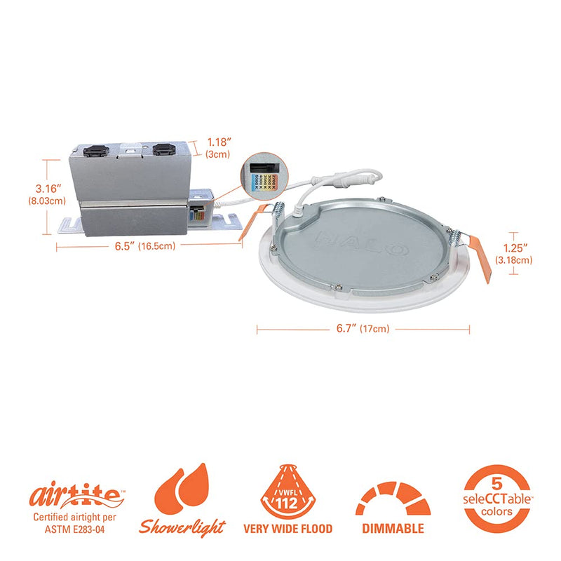 [Australia - AusPower] - HALO HLB 6 inch Recessed LED Ceiling & Shower Disc Light – Canless Ultra Thin Downlight – 5CCT Selectable - White White - 1 Pack 