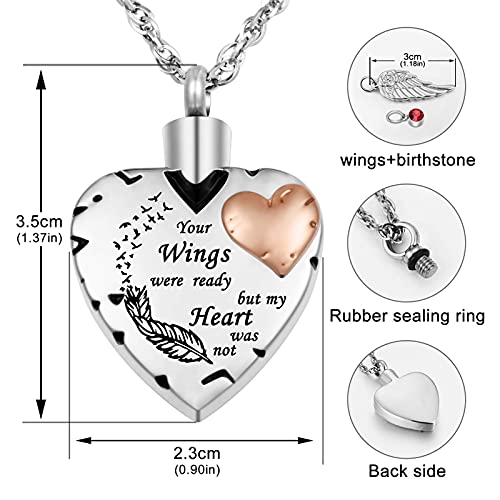Dletay Heart Cremation Necklace for Ashes with 12 Birthstones Small Keepsake Urns for Ashes Stainless Steel Memorial Ashes Holder-God Has You in His Arms, I Have You in My Hear