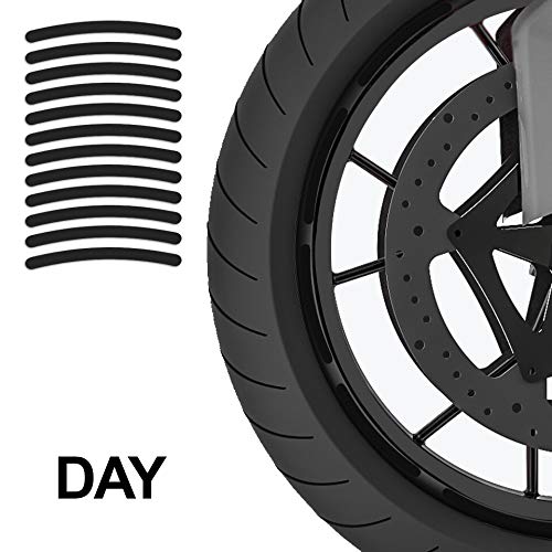 14pcs High Visibility Warning Reflective Stripes Rim Stickers Bike Bicycle Kit Decals Black Reflector Highly Night Safety Sign Visibility Universal Self - Adhesive D 54