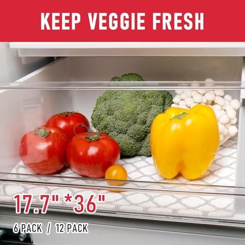 Cooyes Refrigerator Shelf Liners for French Door Fridge, 17.7" × 36" Extra Large, Non-Slip Fridge Mats Machine Washable, Refrigerator Drawer Liner for Glass Shelves Kitchen Cabinet A White Quatrefoil 17.7"W x 36"L 6