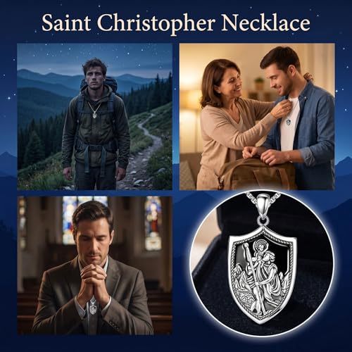 ONEFINITY Saint Christopher Necklace for Men 925 Sterling Silver St Christopher Medal Pendant Amulet Protector Jewellery Gifts for Women