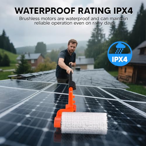 Electric Solar Panel Cleaning Brush - Replacement Heads, Cleaning Roller Brush for PV Systems, Windows, Patio Roofs, Conservatories White