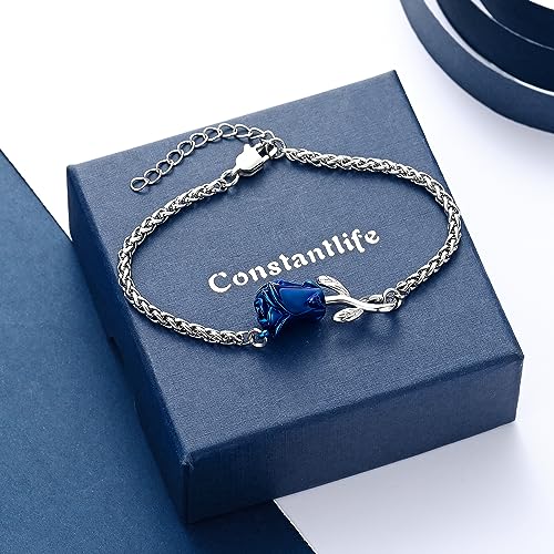 Rose Flower Ashes Bracelet for Women Cremation Memorial Jewelry Blue