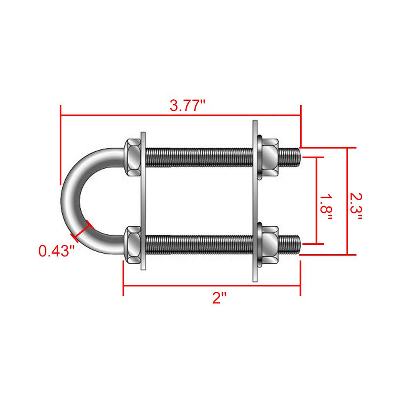 [Australia - AusPower] - NovelBee 2-Pack of Stainless Steel Bow Stern Eye Tie Down U Bolt with Nuts and Washers,Stock Dia.1/2" (Length:3-3/4") 