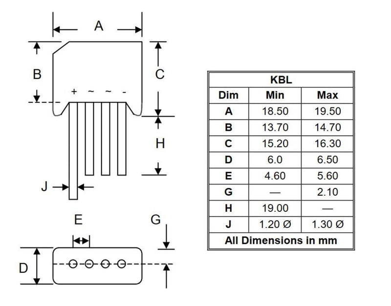 [Australia - AusPower] - 10pcs KBL406 KBL 406 Single Phase 4Amp 600Volt Silicon Bridge Rectifiers 4A 600V,4Pins. 