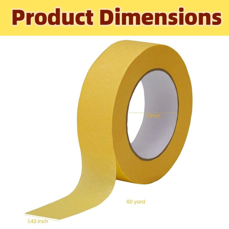 Automotive Refinish Masking Tape Yellow 36mm x 55m, Cars Vehicles Auto Body Paint Tape, Automotive Painters Tape Bulk Set for Precise Auto Painting and Detailing(2 Roll-Yellow) 2 Roll-Yellow