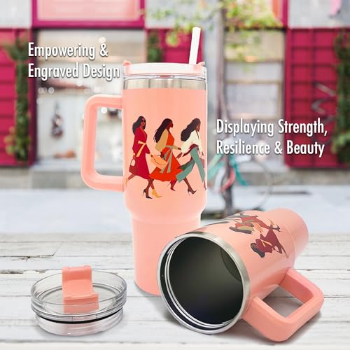 40oz Tumbler with Inspirational Quotes, African American Art, Handle, Straw & Twist-On Lid – Leak-Proof Insulated Drinkware for Black Women, Uplifting Gift - Woman with God