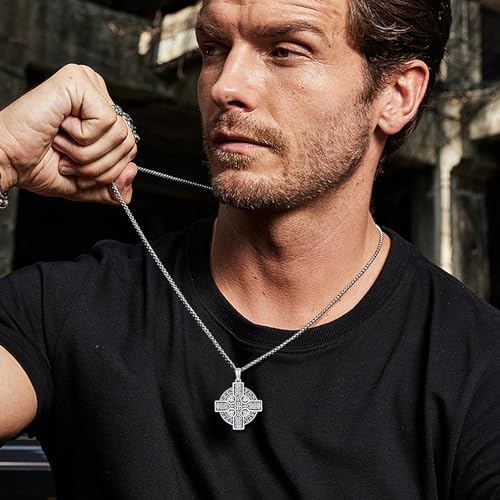 Norse ViKing Necklace 925 Sterling Sliver Viking Tree of Life/Mjolnir Thor's Hammer Pendant Necklace Nordic Amulet Viking Jewellery for Men Women Cross-2