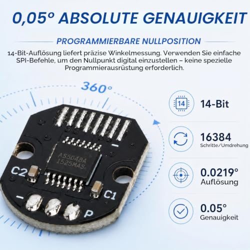 AS5048A Magnetic Encoder, 14-Bit AS5048A Magnetic Encoder with PWM SPI I2C Interface, 0.05° Angle Accuracy, High Precision Rotation Position Sensor Induction Angle Measuring Sensor Module