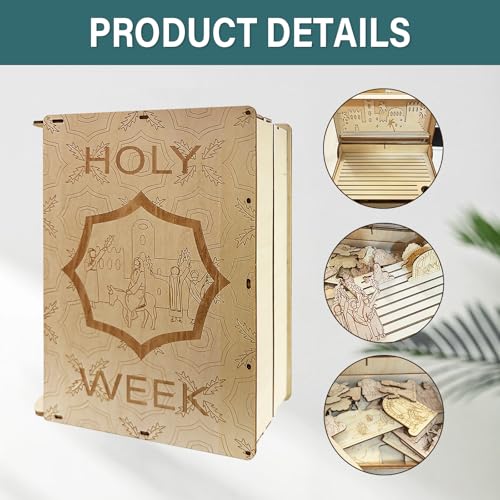 Gonggi Easter Holy Week Book, Wooden Easters Resurrection Scene Set, DIY Teaching Aid Christ Centered Keepsake Gift Handmade Family Home Decoration for Week Desktop Ornament