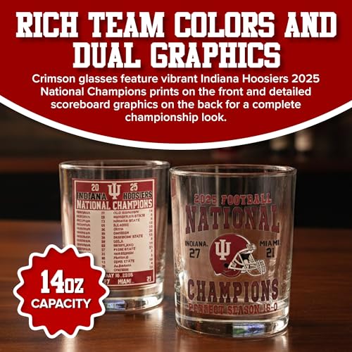 Indiana Hoosiers 2025 National Champions Rocks Glass Set of Two Colored Rocks Glasses