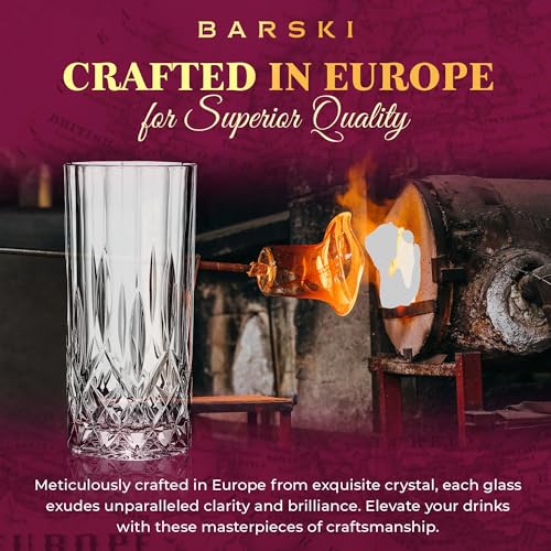 Barski Highball Glass - Drinking Glasses - Set of 2 - Hiball Tumblers - Glass Crystal Tumbler - for Water, Juice, Beer, Mixed Cocktails, Mojito Glass, Tom Collins Bar Glassware, 13 oz, Made in Europe Set of 2 Highball 13 oz.