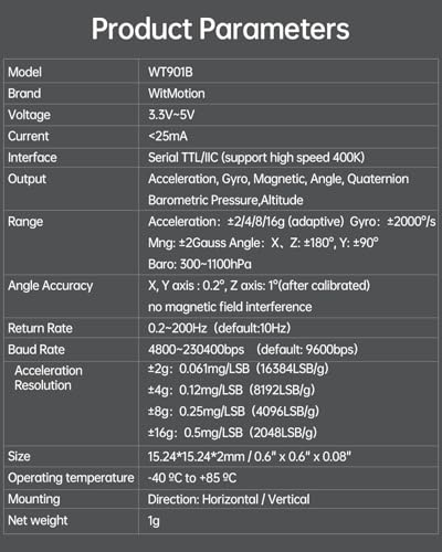 [10-Axis IMU Module] WT901B Tilt Sensor, 3-axis Accelerometer+Gyroscope+Magnetometer+Inclinometer+Barometer+Altitude, MPU9250 9-axis Acceleration Sensor