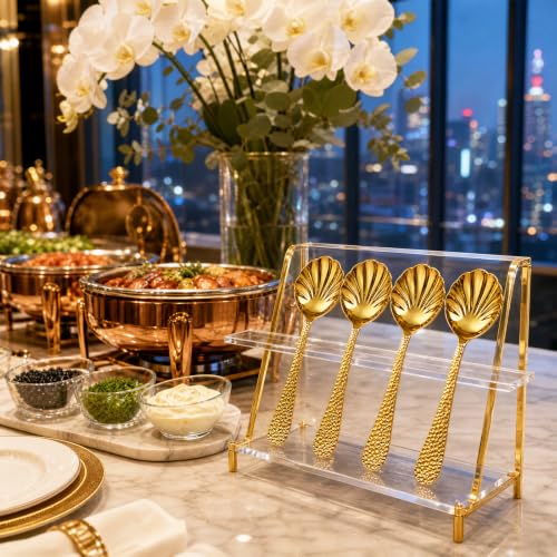 6Pcs Large Gold Serving Spoons, Hammered Serving Spoons for Buffet