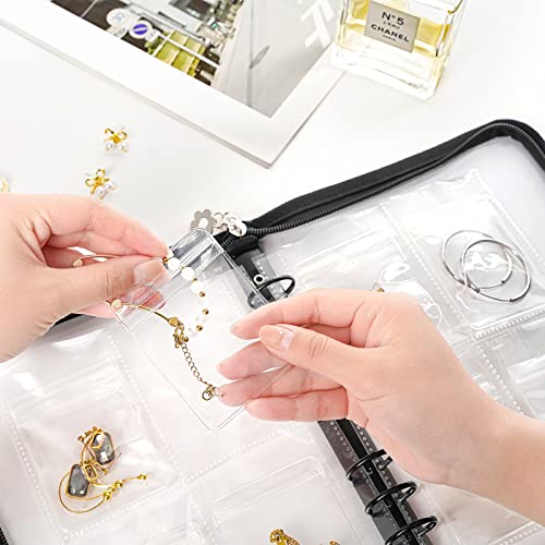 Uross Transparent Jewelry Storage Book, Jewelry Earring Organizer, Clear Travel Jewelry Organizer Book, Zipper Jewelry Storage Display for Necklaces Earrings Rings Bracelets with pockets (84 Grids) Black