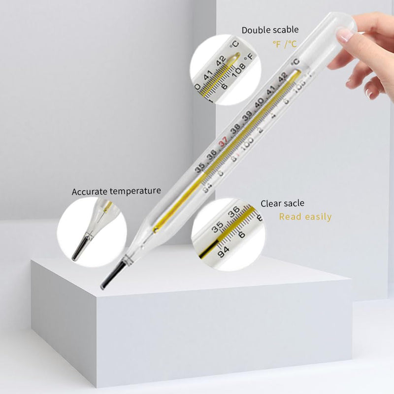 [Australia - AusPower] - ℃&℉ Clinical Glass Thermometer for Underarm 2PCS - Classic Non Digital Thermometer for Adults - Accurate Easy Reading by AiBi TECH 