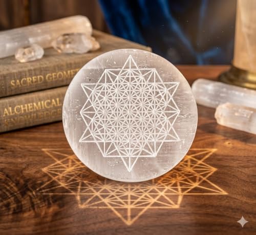 Selenite Crystal 3" Round Charging Plate Healing Reiki FENG Shui Gemstone Gift Positive Energy Meditation Wellness Handcrafted