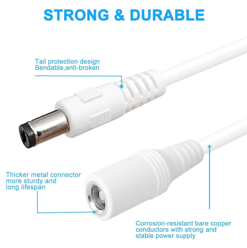 [Australia - AusPower] - 5.5mm x 2.1mm Extension Cord,DC 12v Power Supply Adapter for CCTV Security Camera Surveillance Indoor IP Camera Dvr Standalone LED Strip,Car,12 Volt Male to Female Plug Cable 10ft White 