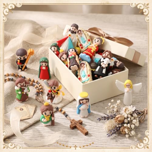 Amyhill 60 Pcs Mini Saint Statues Bulk Catholic Religious Figurines Colorful
